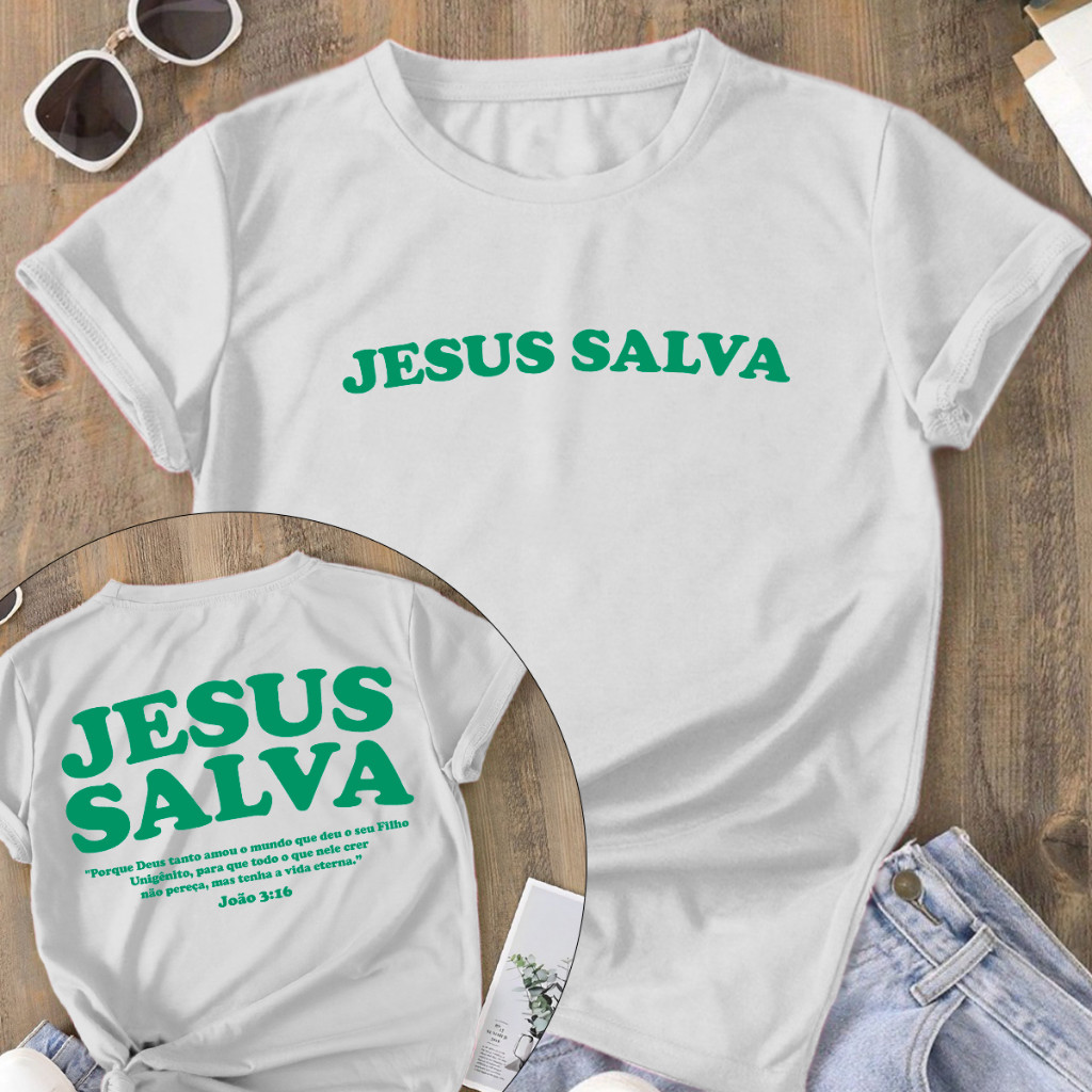 Camiseta Unissex Oversized Plus Size Feminina Masculina Streetwear Casual Jesus Salva Algodão Unissex