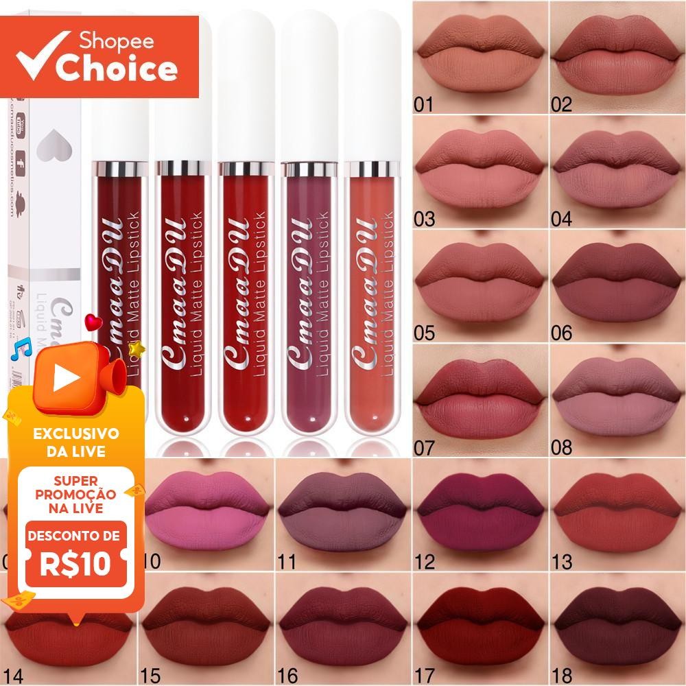 Batons Matte Impermeáveis CMaaDu 18 Cores, Longa Duração, Não Gruda, Forma de Copo, Maquiagem Barata