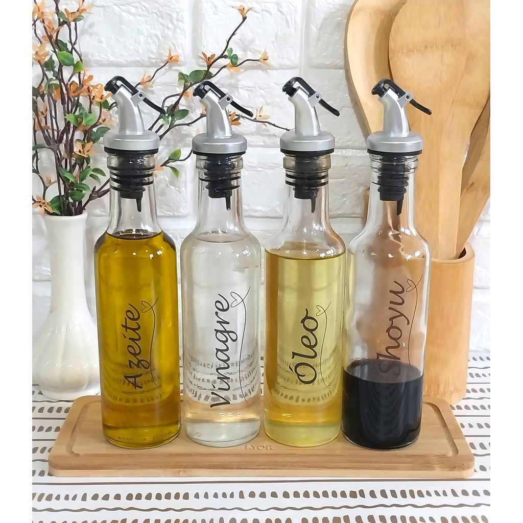 Galheteiro 250ml, Azeite, Vinagre, Óleo, Shoyu com bico dosador plástico em Oferta na Shopee