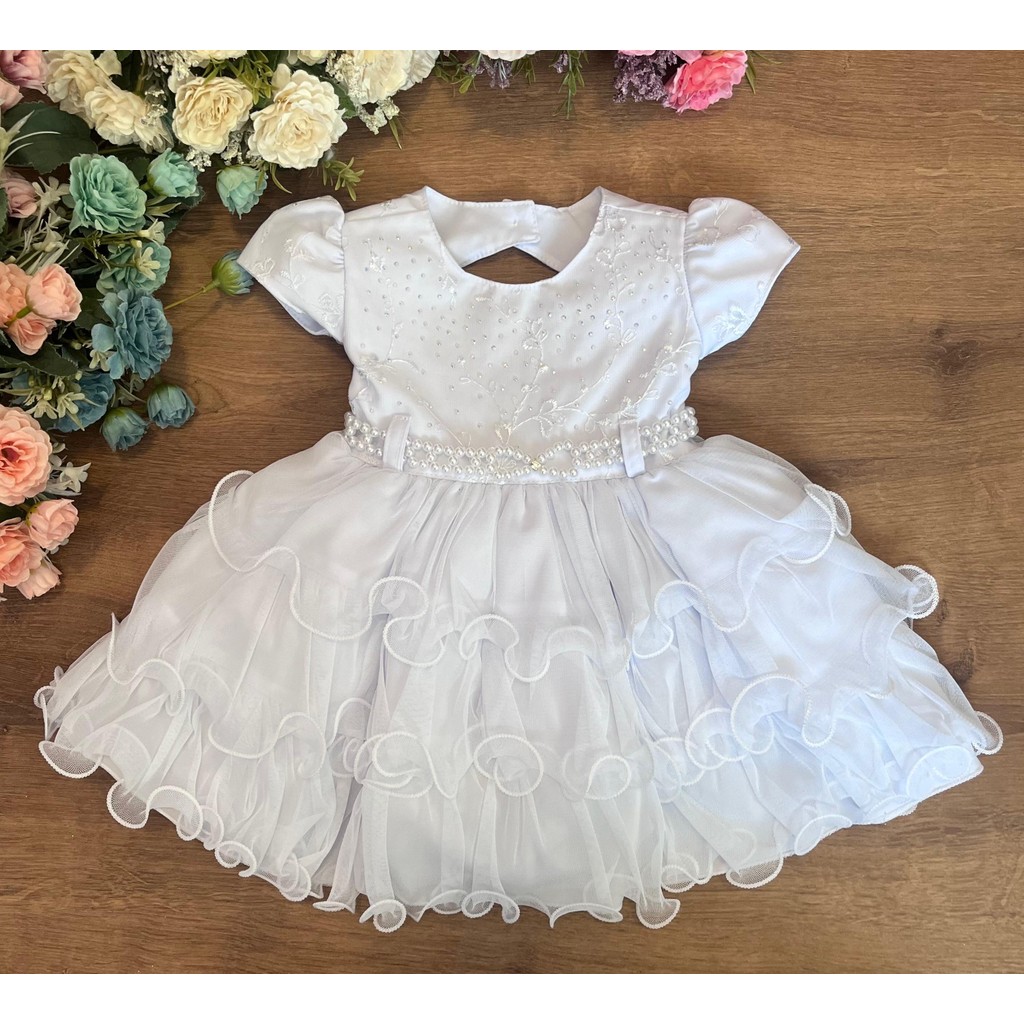 Vestido branco festa infantil luxo daminha primeira comunhao bebe Rn a 3 anos em Oferta na Shopee