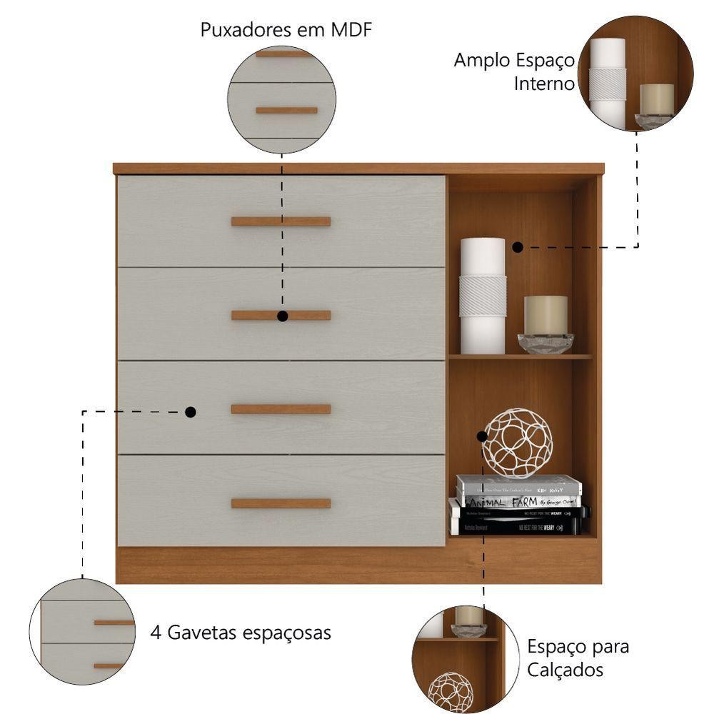 Cômoda Sapateira 4 Gavetas 1 Porta Genova Plus Zanzini Madeira Off White — imagem 2 de 2