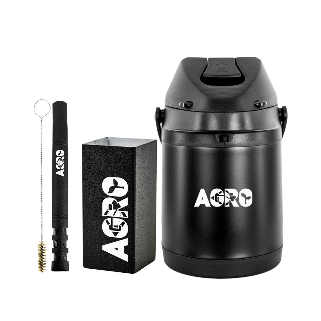 Kit Tereré Garrafa Preta Térmica 2.5l Bomba V6 Preta Copo Quadrado Inox Preto em Oferta na Shopee