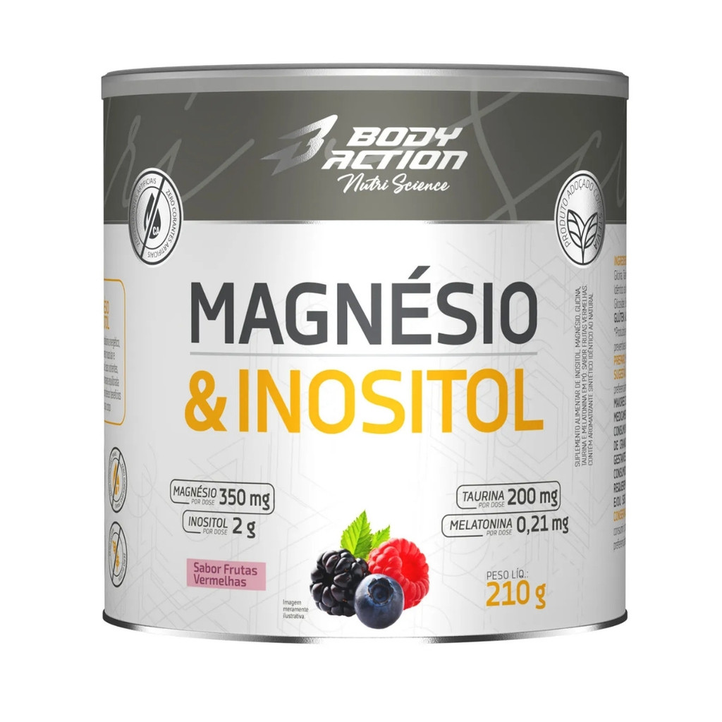 Magnésio & Inositol Lata 210g Bodyaction Frutas Vermelhas em Oferta na Shopee