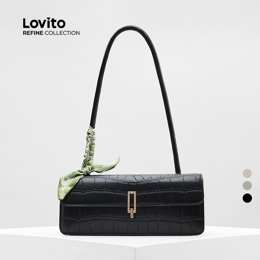 (Lovito Refine) Casual simples xadrez ombro Bolsa lenço decoração Bolsa para mulheres LFAR9008 - Women Bags