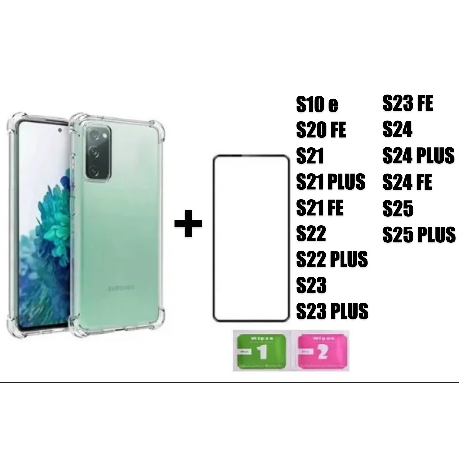 Película Vidro Temperado 3D + capa Transprent P/ Samsung s10e s20 s21 s22 s23 s24 s25 FE plus em Oferta na Shopee