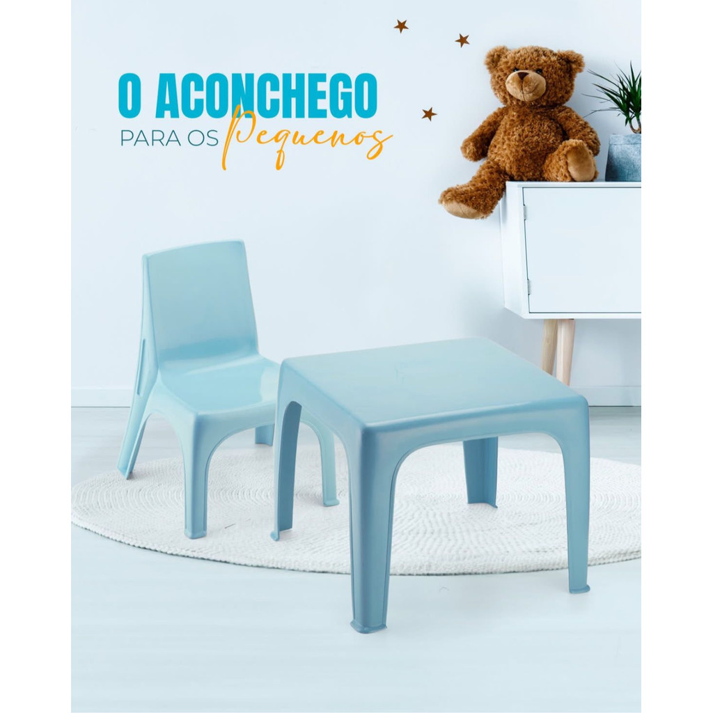 Mesinha Pequena Infantil Azul+Cadeira Poltrona Educativa