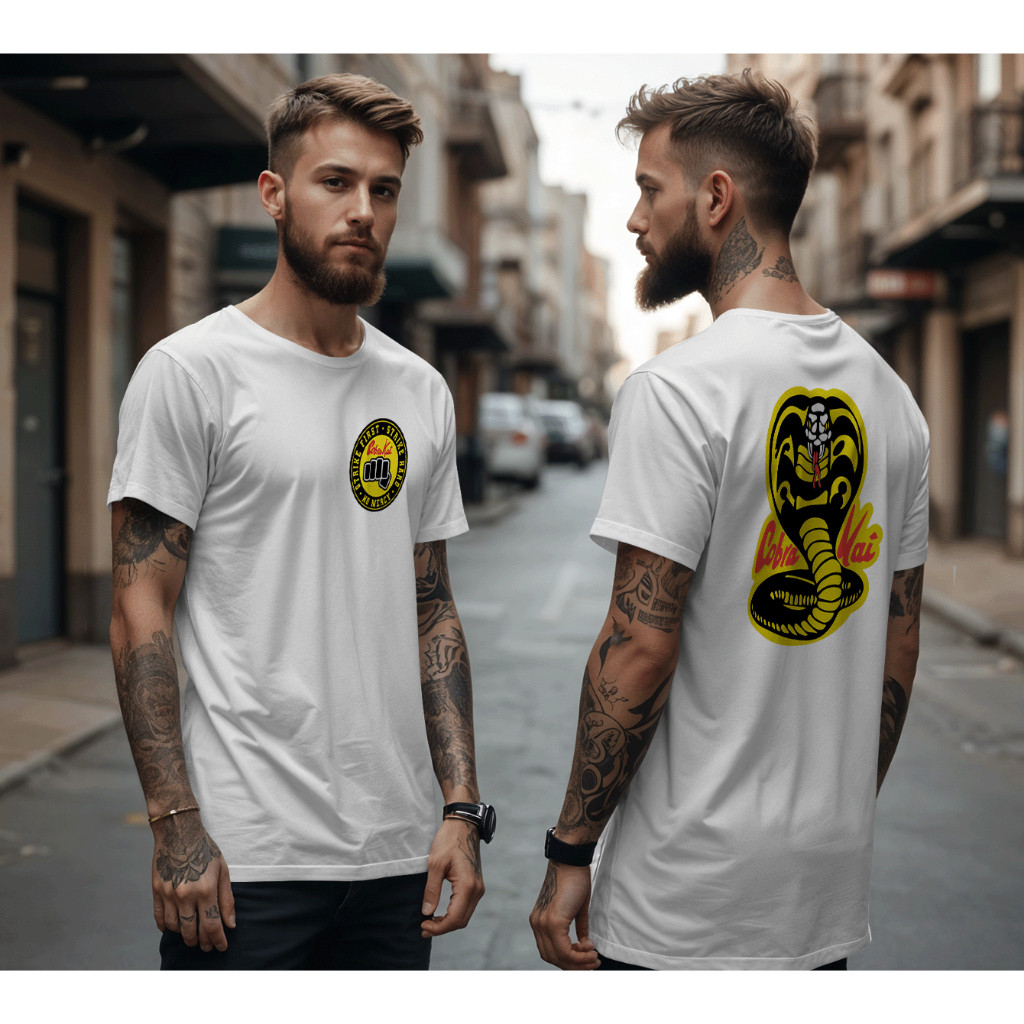 Camiseta Camisa Cobra Kai Dojo Karate Frente e Costa
