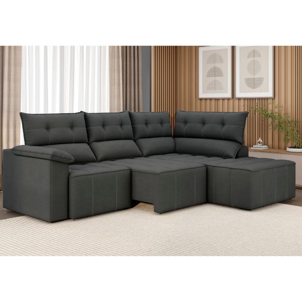 Sofá de Canto 3x2 Lugares Veludo Cinza Santorini Besthouse Sofás