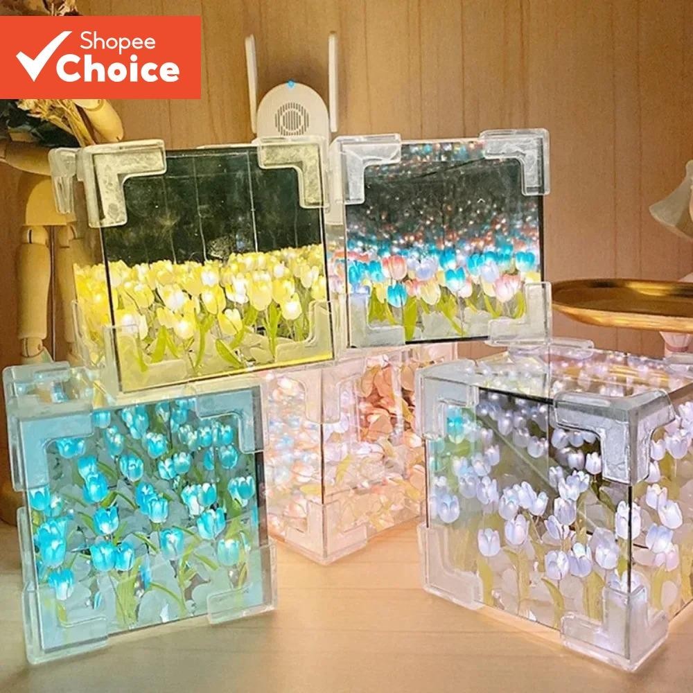 Lâmpada Noturna Criativa Diy Tulipa Flor Mar Cubo Tridimensional Pequeno Pacote De Material Para Casal Namorada Presente