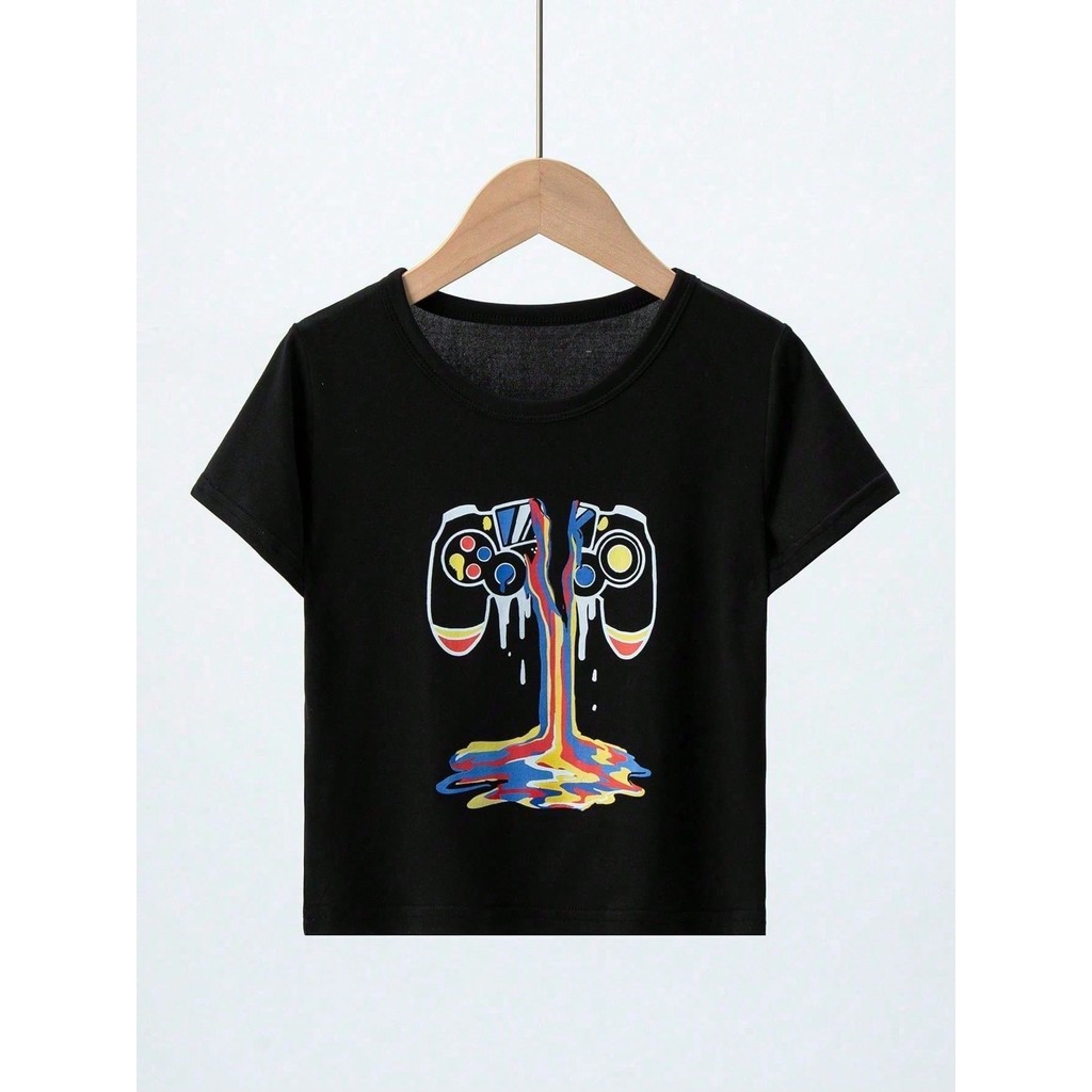 Camiseta Infantil De Manga Curta Com Impressão De Controlador De Jogo Para Meninos Jovens No Verão