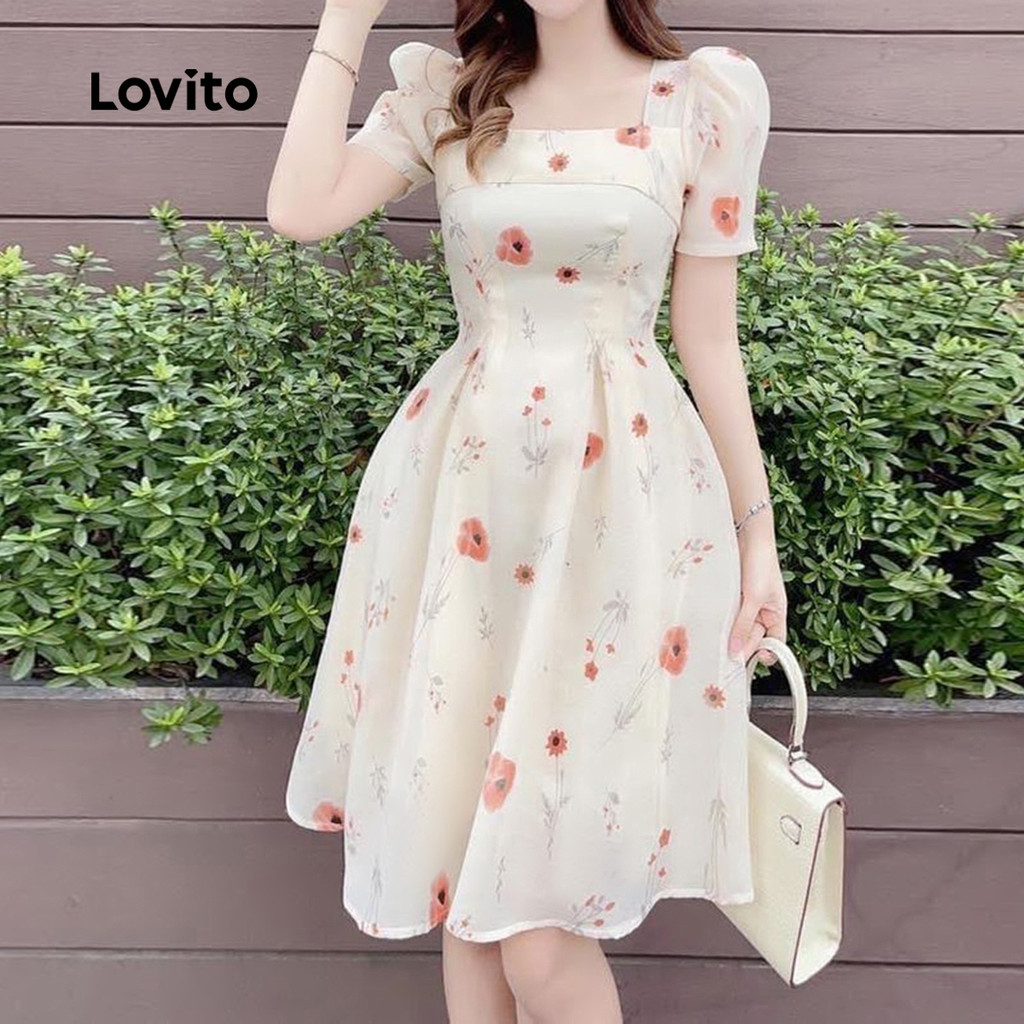 (Trendy) Lovito Vestido Romântico Plissado Com Zíper Primavera/Verão Vestido Branco Para Mulheres L134ED671 - Women Clothes