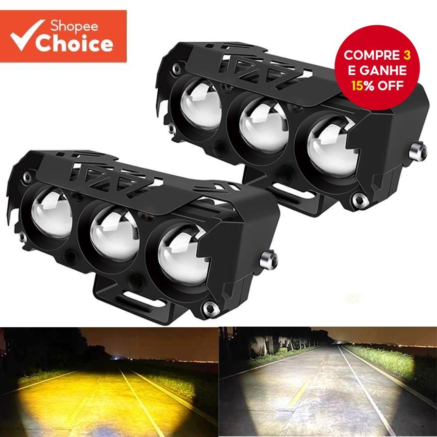 Refletor LED Para Motocicleta , Lâmpadas De Neblina De Feixe Alto/Baixo De Duas Cores Carr...