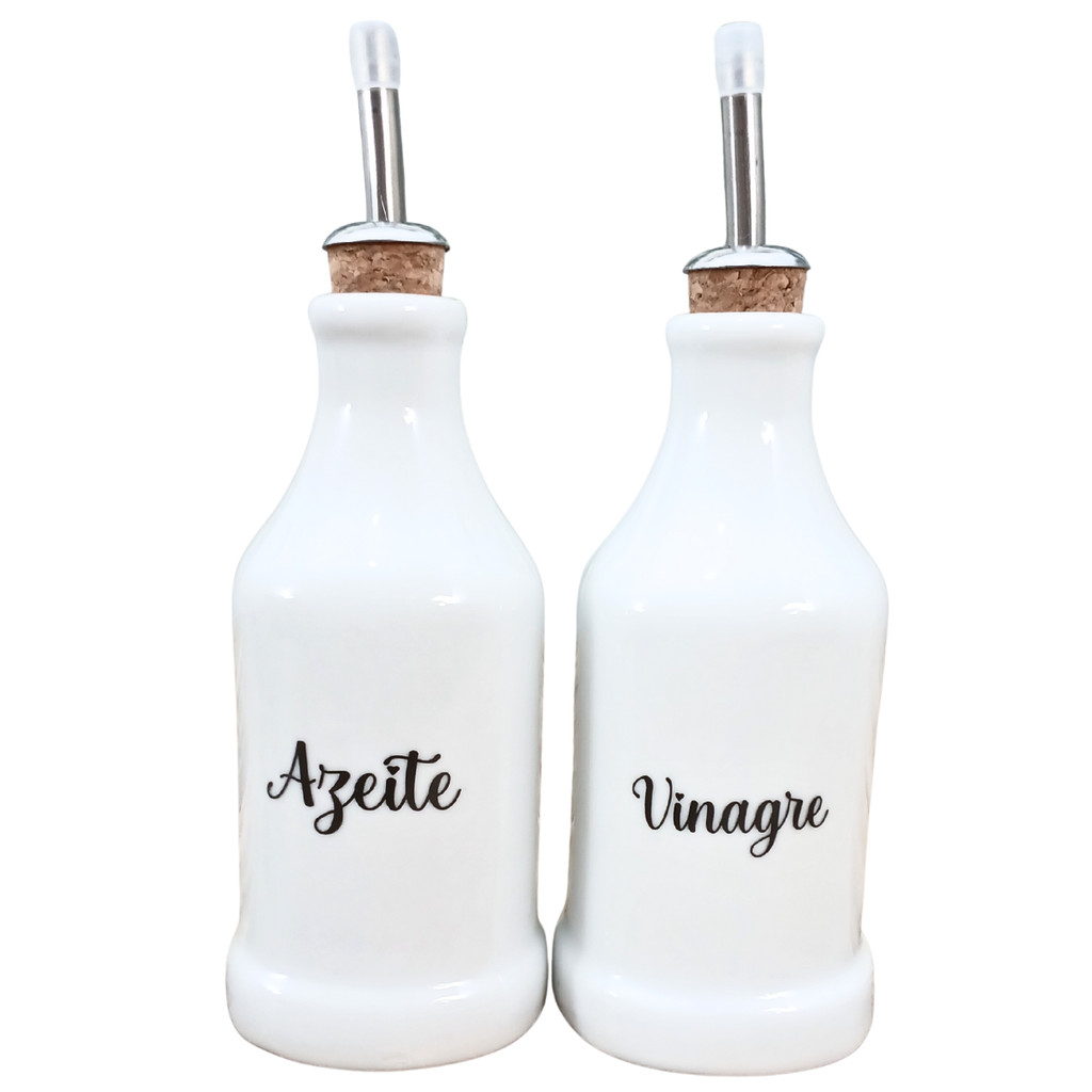 Kit Galheteiro 2 peças 300ml  Azeite Vinagre  Porcelana