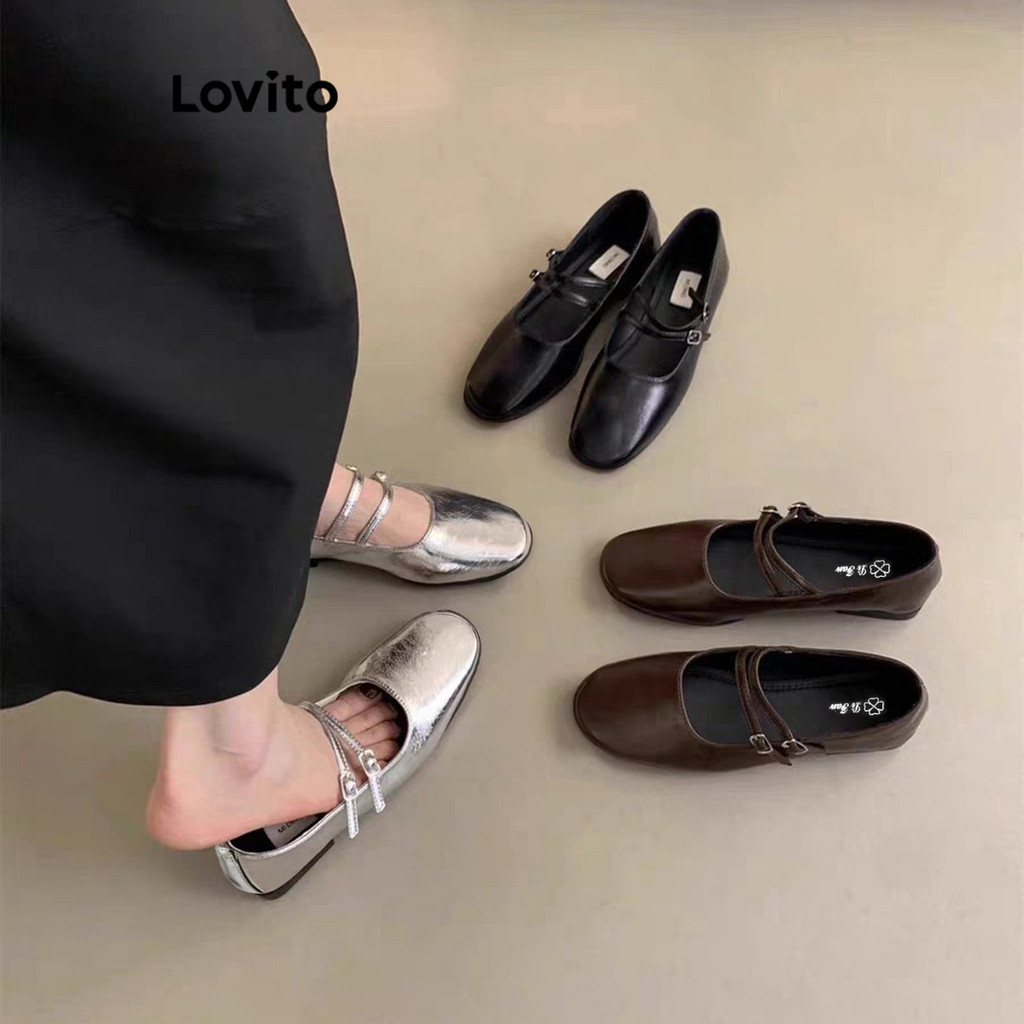 Lovito Mary Jane casual lisa de fundo plano para mulheres LFA43660 - Women Shoes