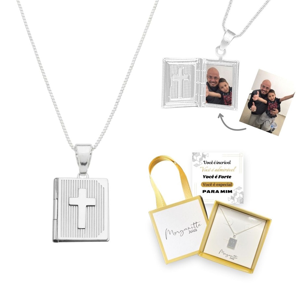 Relicário Biblia Colar Masculino Prata Personalizado fotos Banhado relicario masculino