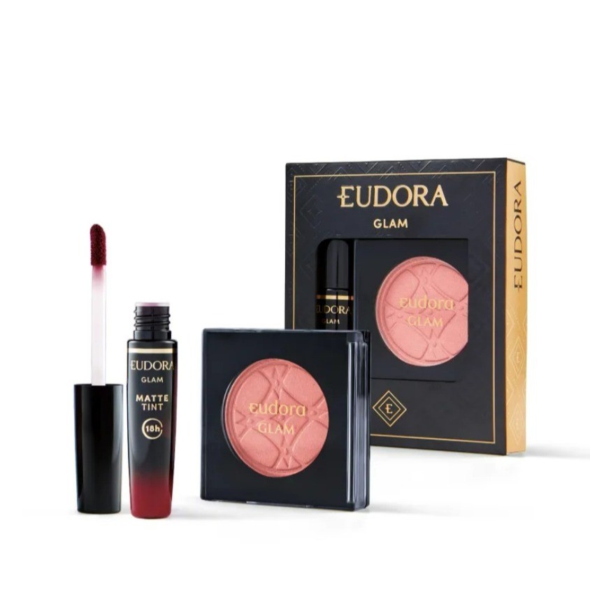 Kit Presente Eudora Glam (2 itens) - Batom Bordô Intenso + Blush Peach Bellini em Oferta na Shopee