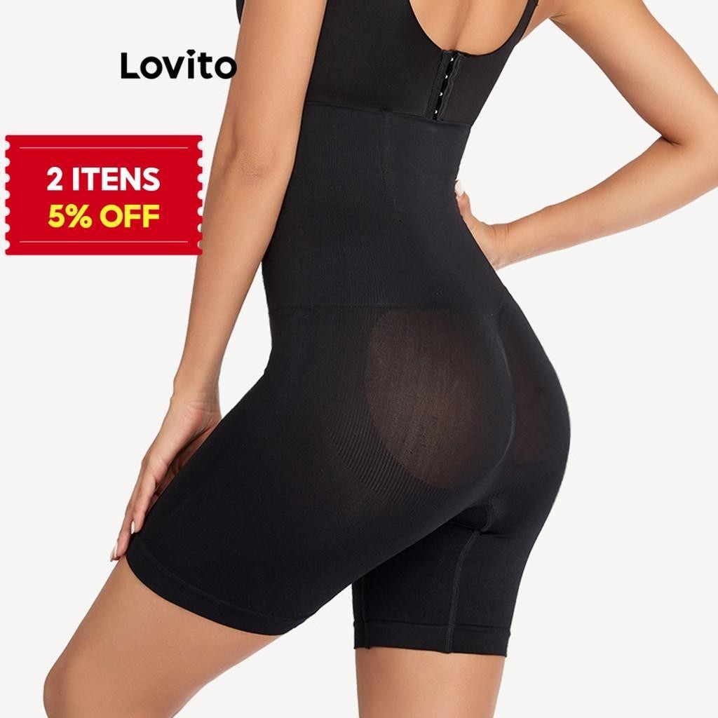 (Trendy) Lovito Casual Modelador Feminino Liso Básico LNA27213 (Damasco/Preto) em Oferta na Shopee