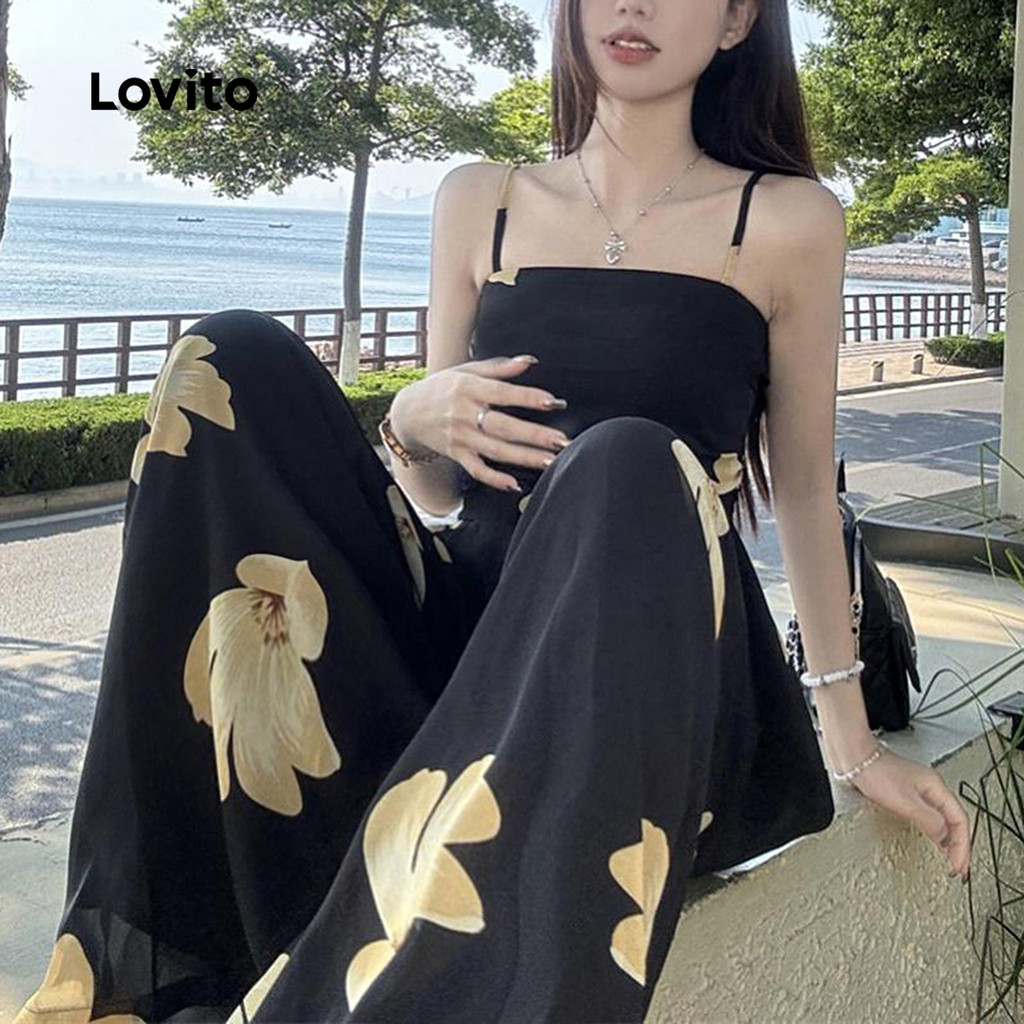 (Trendy) Lovito Macacão Elegante Com Estampa Floral Ditsy Para Mulheres LNE73839 em Oferta na Shopee