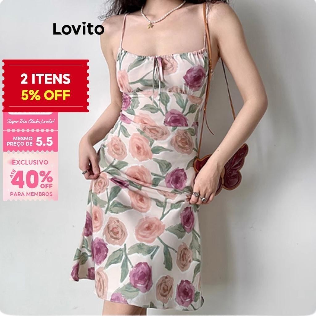 (Trendy) Lovito Vestido Elegante Ditsy Floral Com Cadarço Para Mulheres L104ED688 - Women Clothes