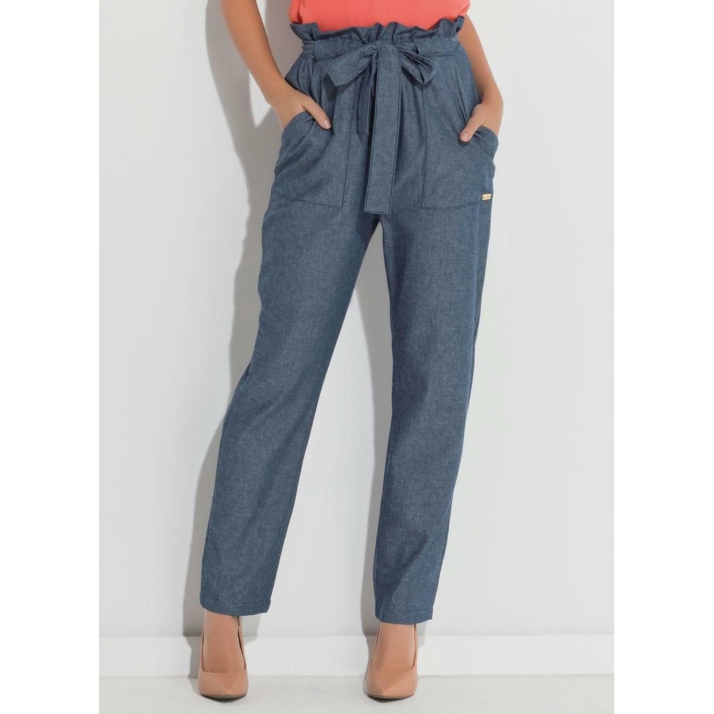 Calça Clochard Jeans Bolsos Azul Quintess