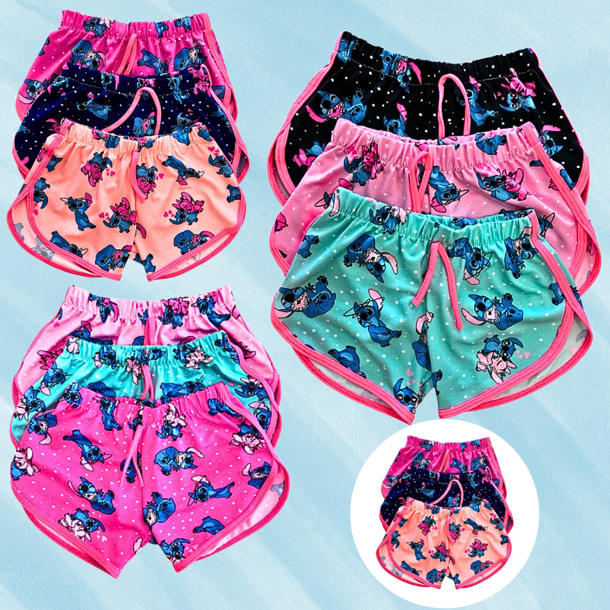 Kit 3 short verão infantil  estampas coloridas menina enviado sortidos
