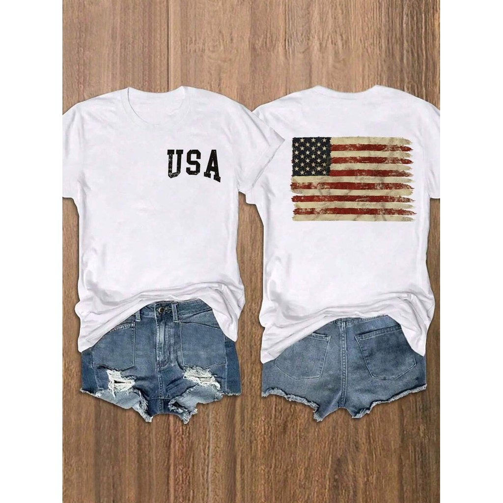 camiseta unissex oversized streetwear estampa usa bandeira americana desgastada vintage algodão