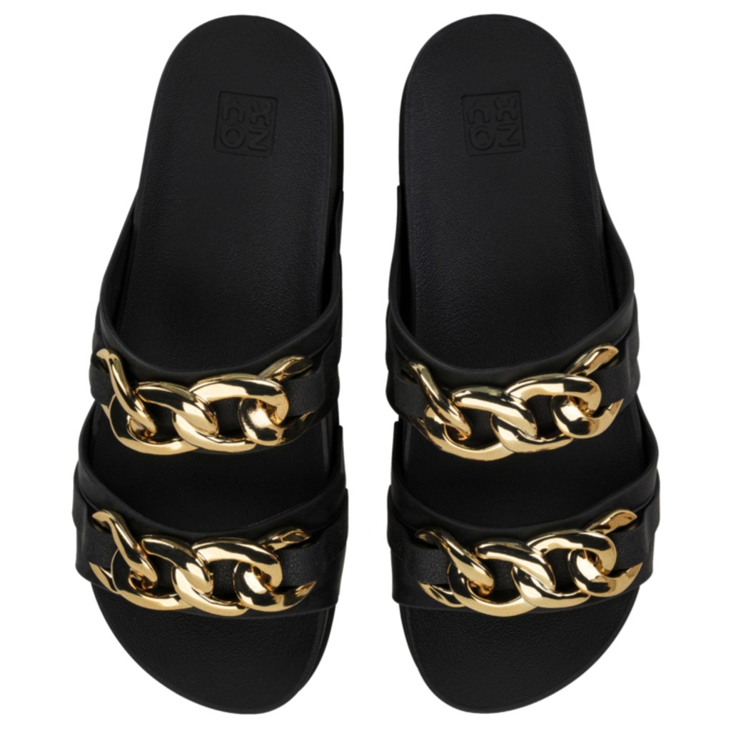 Tamanco Zaxy Slide Papete Feminino Com Detalhes Dourado