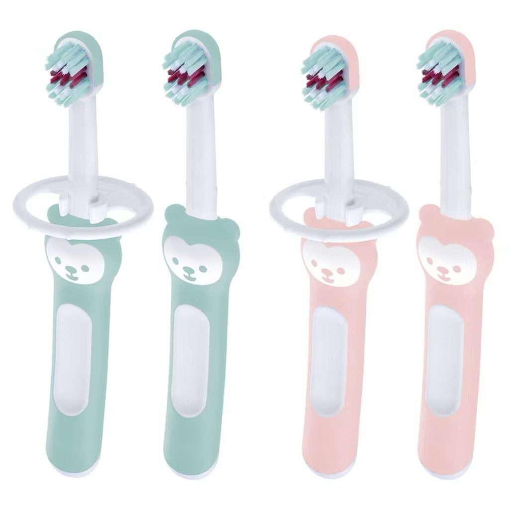 Kit Escova Dental Bebê Mam Baby's Brush 6+ Meses 2 Unidades Dentes Infantil Com Trava De Segurança