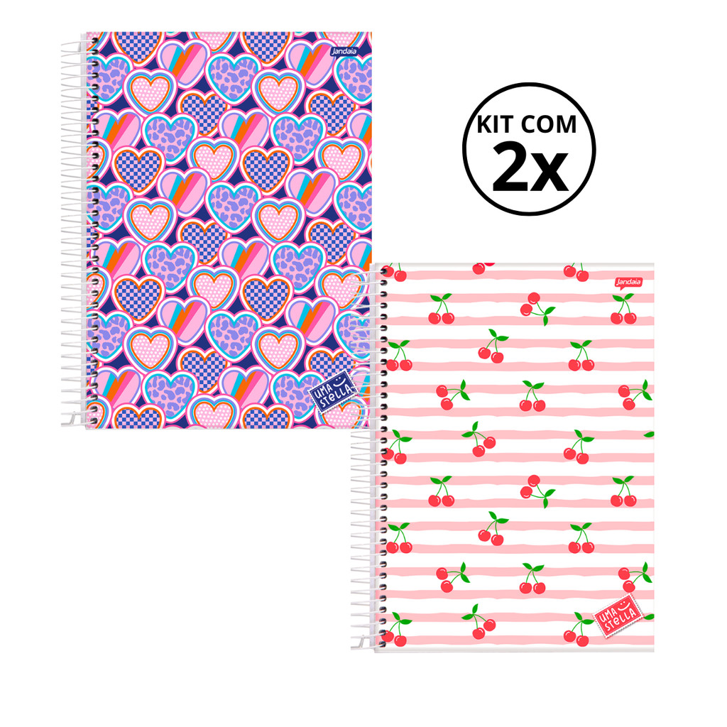 Kit 02 Cadernos Universitário 15 Matérias 240 Folhas Stella - Jandaia CAPA:Coração/Cereja em Oferta na Shopee