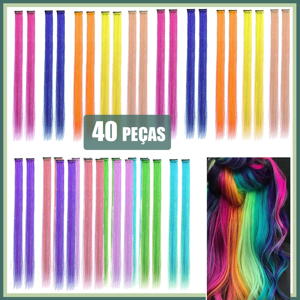 40x Peça de Cabelo Colorida Peça de Peruca Extensão de Cabelo Pendurada Peça de Cabelo para Tingimento de Orelha Cabelo
