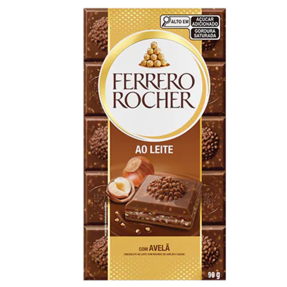 Chocolate Barra Ferrero Rocher Chocolate ao Leite com Recheio de Avela 90g - Food & Beverages