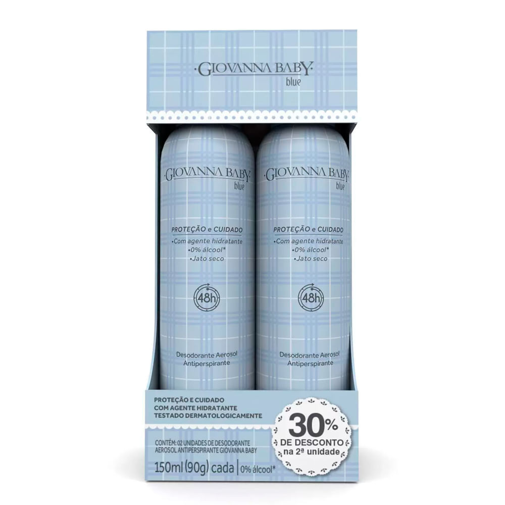 Kit Desodorante Giovanna Baby Blue Aerossol 30% de Desconto na Segunda Unidade 150ml cada - Beauty