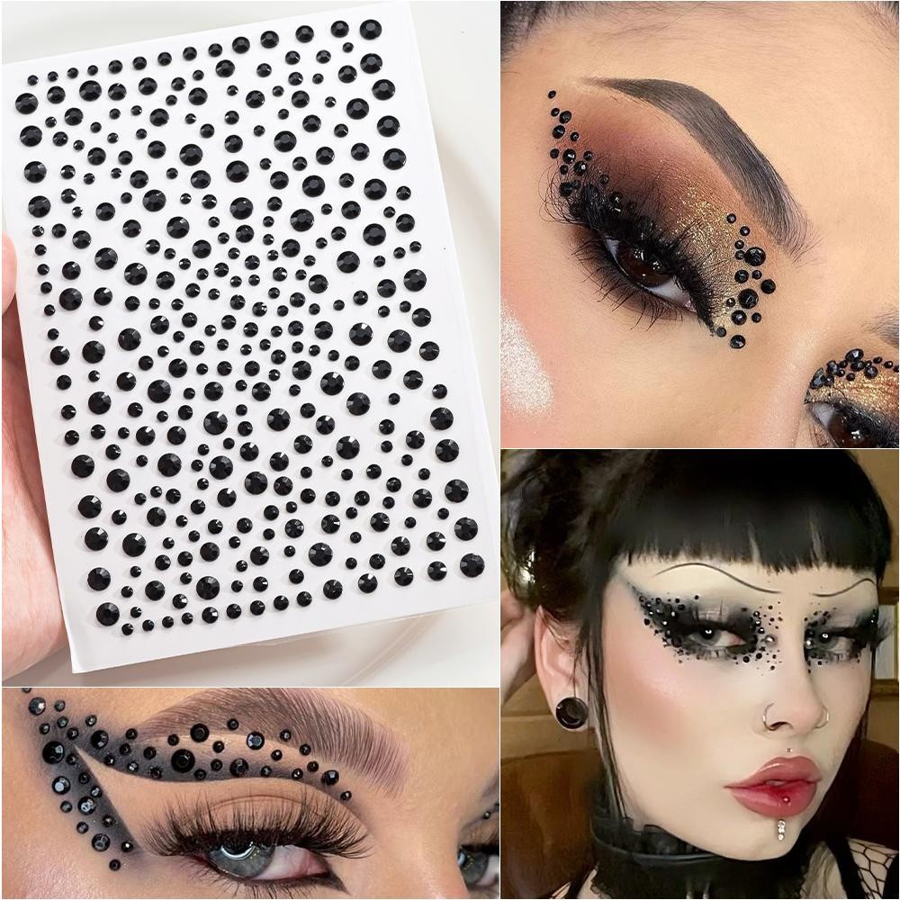 1 Pçs Rosto Preto Gem Maquiagem Adesivo 3D Mix Strass Auto-Tatuagem Sombra Adesivos Escuro Avançado Olho Facial DIY Deco