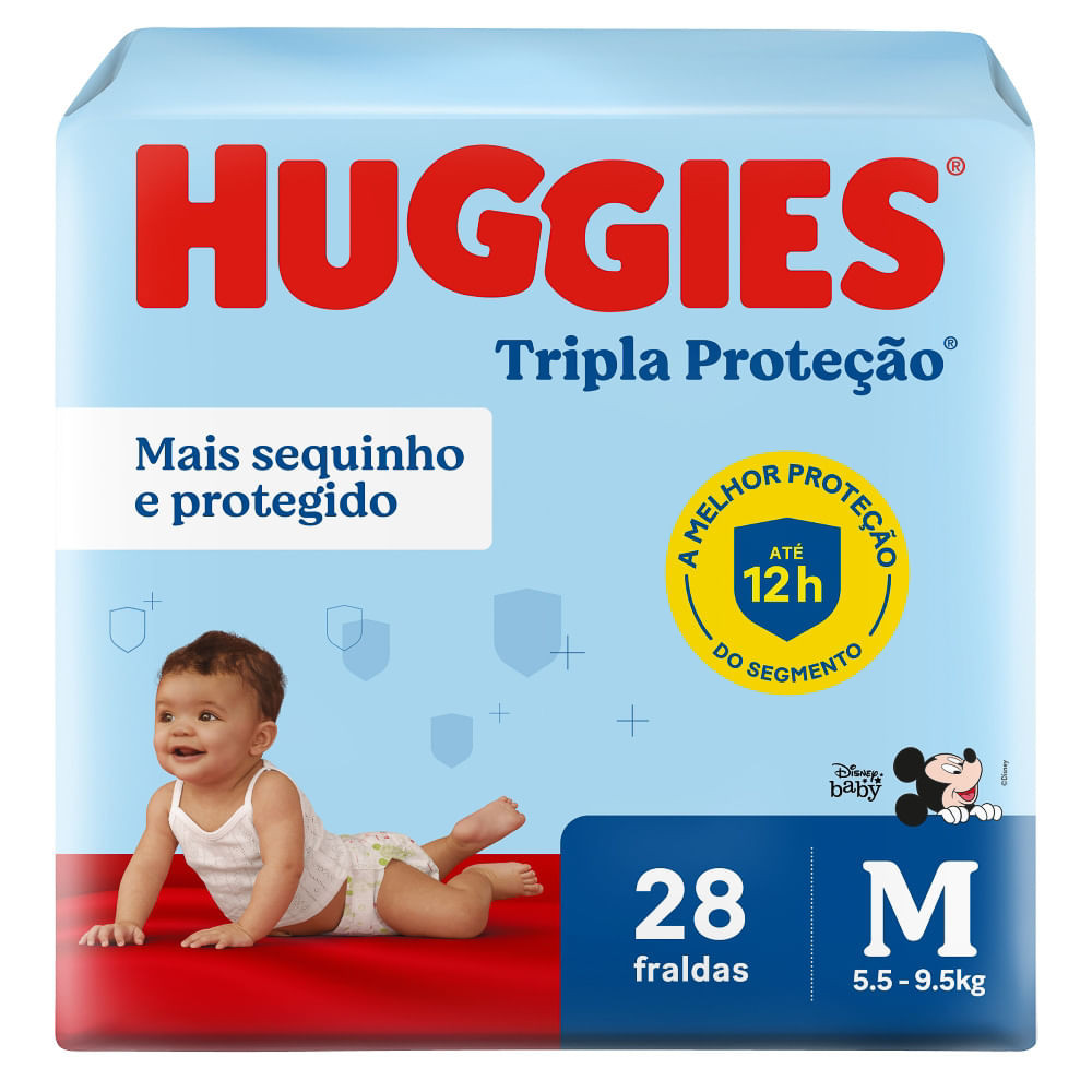 Fralda Huggies Tripla Proteção Tamanho M Pacote Jumbo 28 Unidades Descartáveis - Mom & Baby