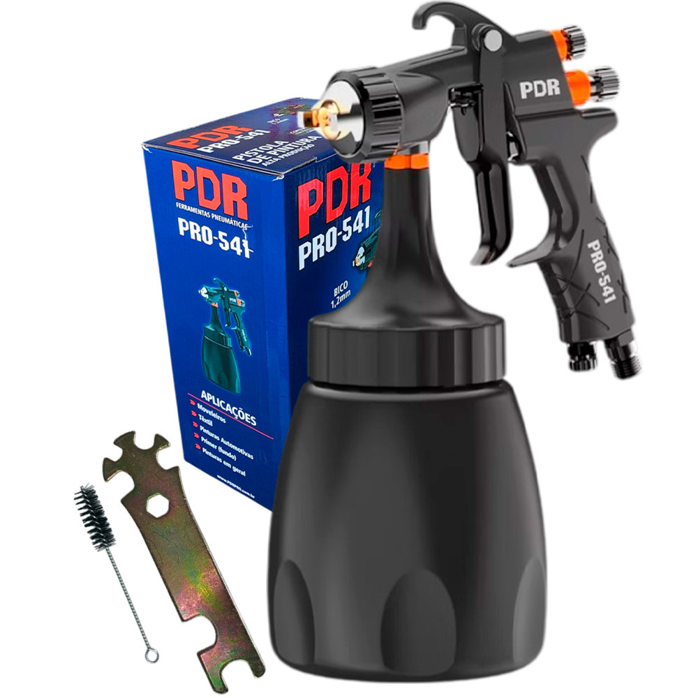 Pistola de Pintura Profissional PDR a Sucção Bico de 1.2mm com Copo Preto de 1000ml 64psi em Oferta na Shopee