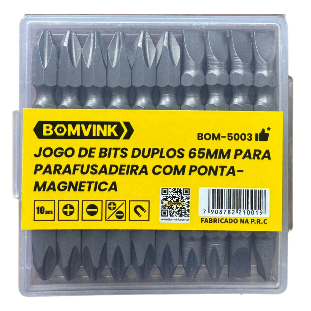 Jogo De 10 Bits Ponteira Profissional Ponta Dupla Phillips CRV Ph2 65mm Imantada