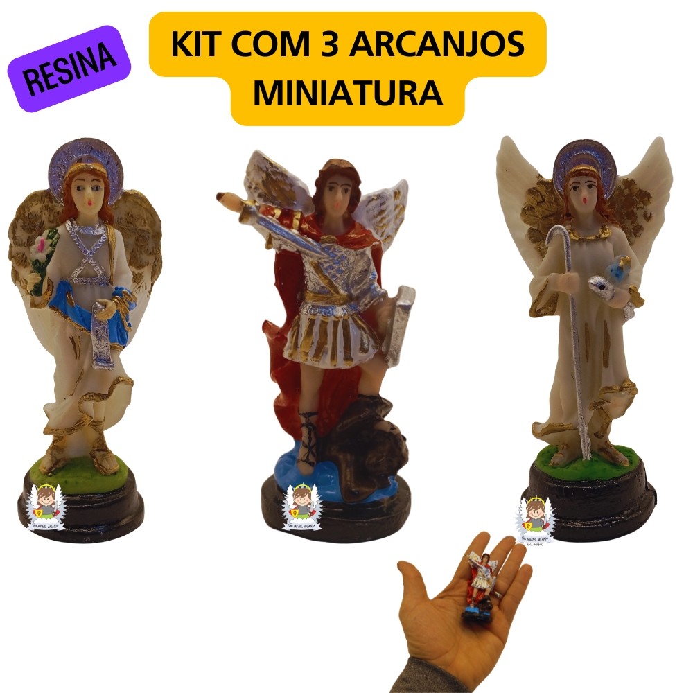 Imagem Arcanjos Miniatura Resina São MIguel São Rafael São Gabriel