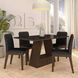 Mesa Com 4 Cadeiras Nápoles 1,36 Imbuia/preto/preto - Móveis Arapongas em Oferta na Shopee