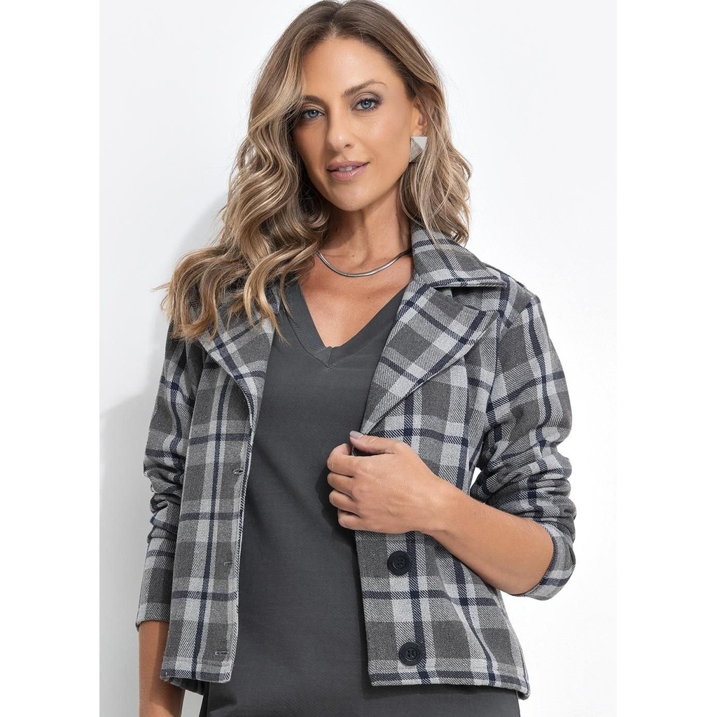 Casaco Tweed Xadrez Cinza Quintess