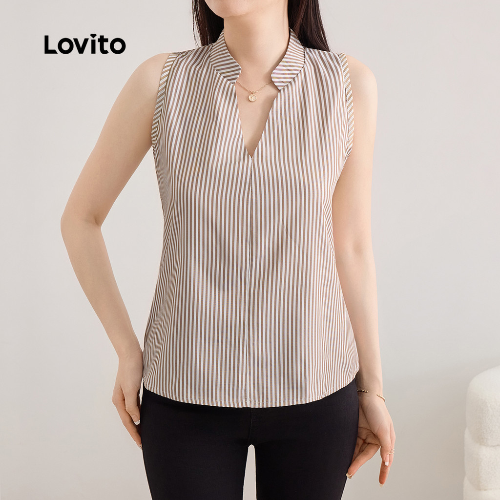 (New) Lovito Blusa Casual de Primavera/verão Marrom para mulheres L243AD668 em Oferta na Shopee