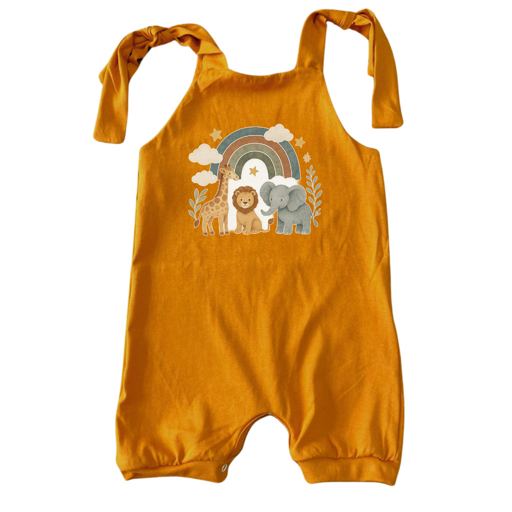 Jardineira Estampada Algodão Minimalista Boho Bebê Arco Iris Safari Menino Menina