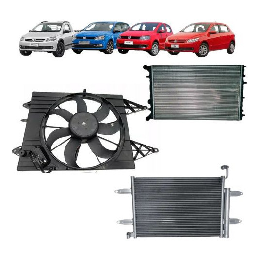 Kit Arrefecimento VW com Ar – Radiador, Condensador, Ventoinha e Resistência Gol Saveiro Polo Fox G5 a G8