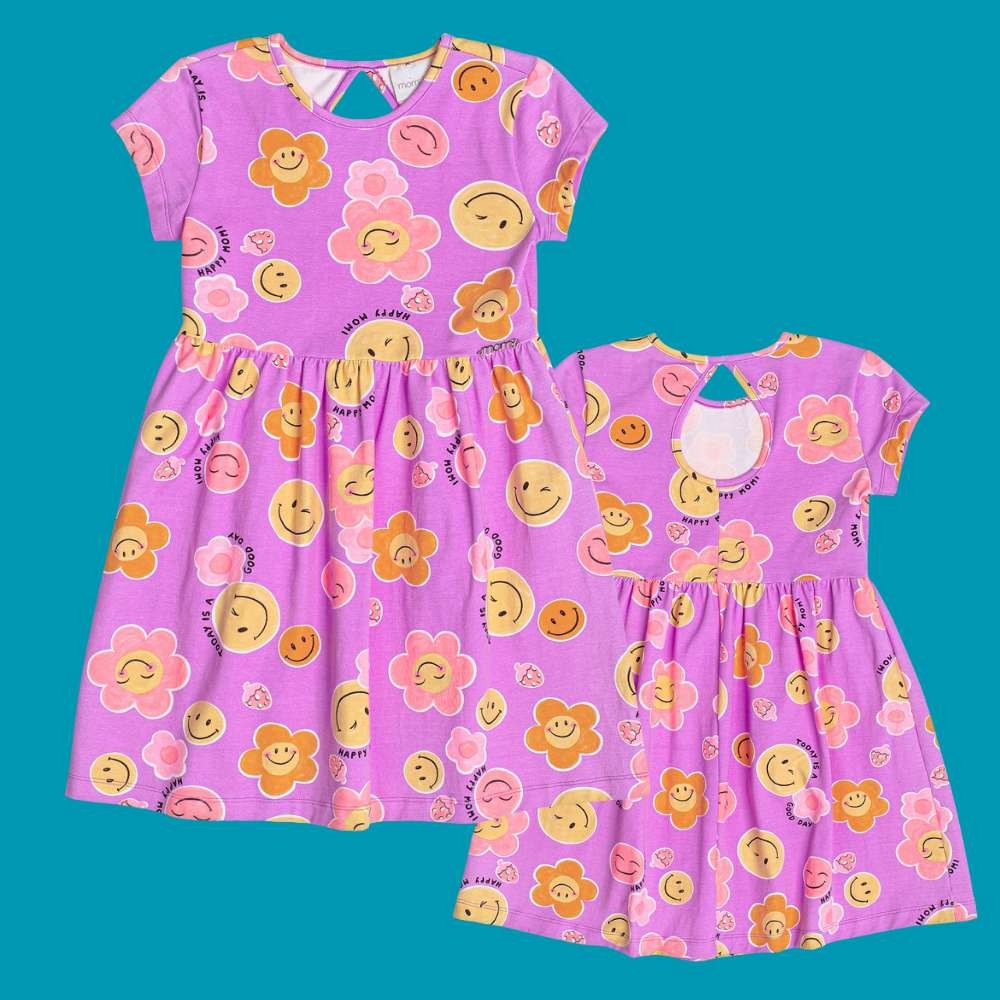 Vestido Momi Algodão Estampa Floral e Smile Violetta