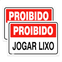 2 Placas Proibido Jogar Lixo Sinalização 20x30 Ps 1mm