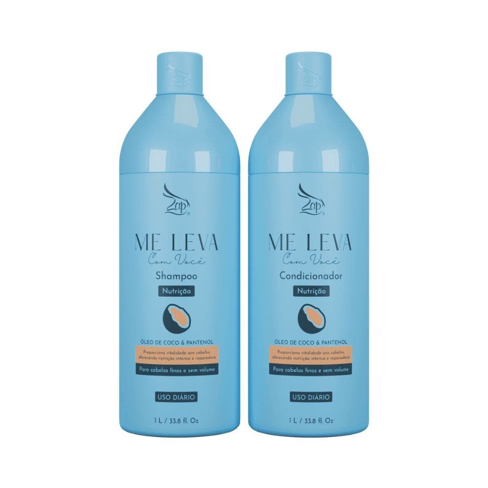 Kit Shampoo Condicionador Zap Me Leva Com Você Óleo de Coco E Pantenol 1L em Oferta na Shopee