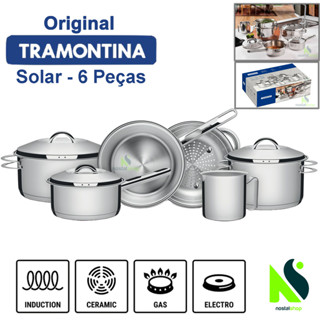 Jogo de Panelas Tramontina Solar Inox 6 Peças Fundo Triplo Indução Frigideira Tramontina Caçarola em Oferta na Shopee