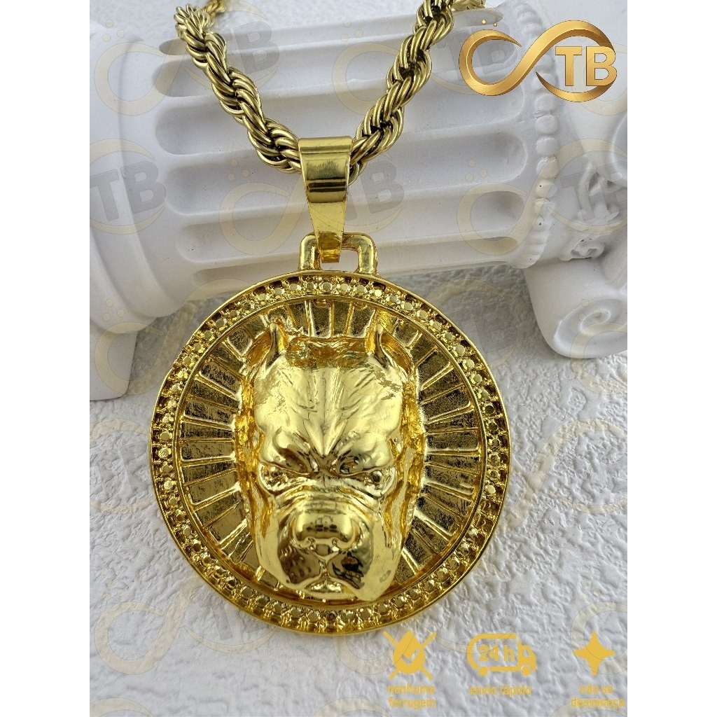 TB Moda Colar Corrente Cordão de Moeda Antiga e Pingente Lealdade e Fé de Cadeado Banhado a Ouro 18k em Oferta na Shopee