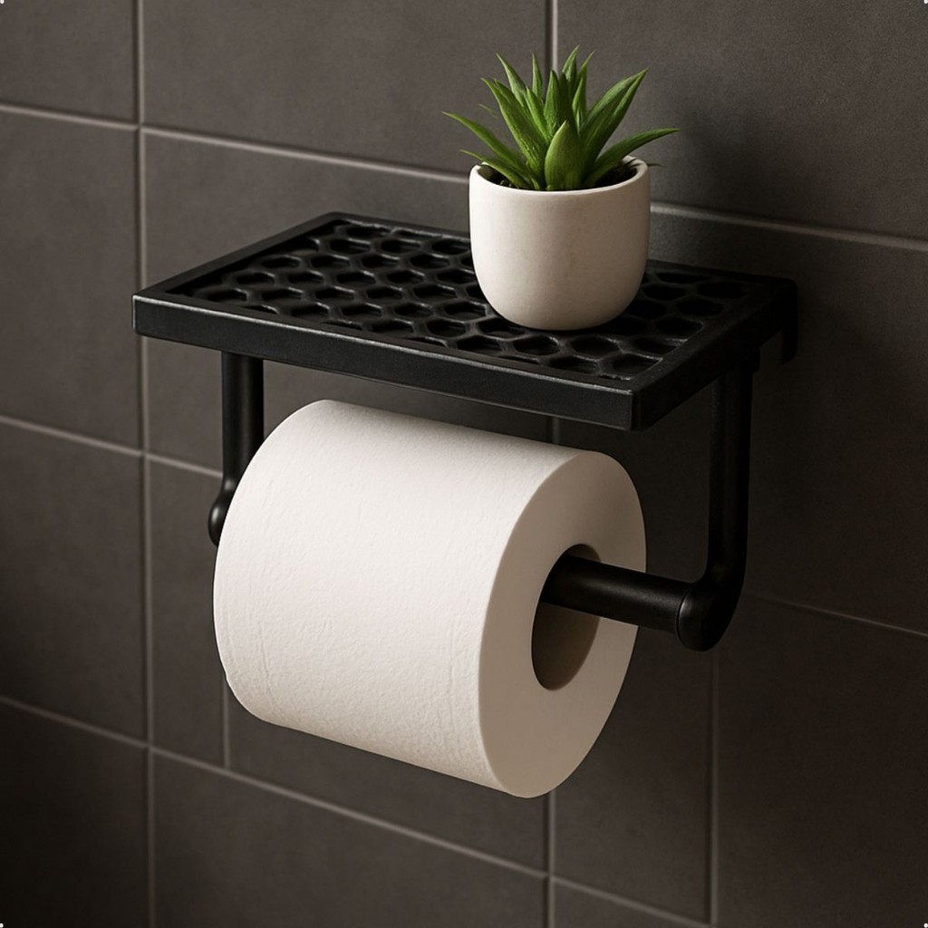 Suporte Inteligente 2 em 1 Porta Papel Higiênico Com Prateleira De Metal Para Apoiar Celular Chaves E Decoração
