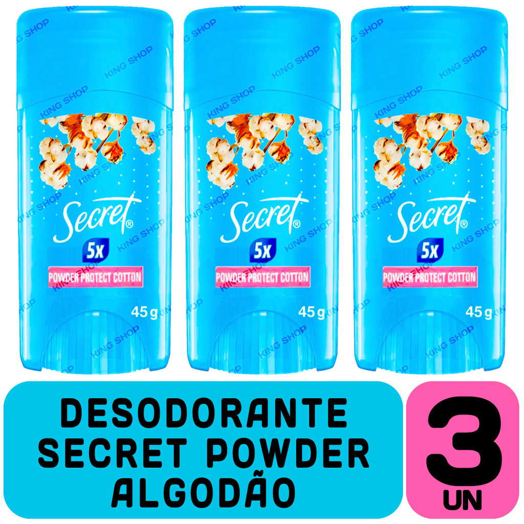 Kit 3 Desodorante Gel Secret Powder Algodão Antitranspirante Aroma Floral Cosméticos Higiene Pessoal