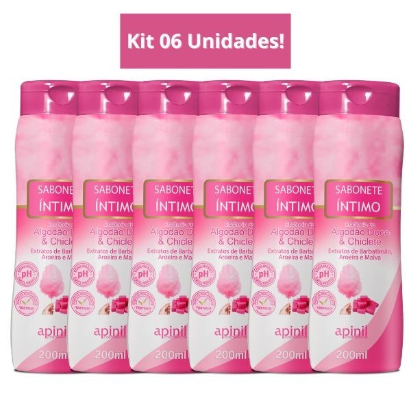 Kit 6 Unidades Sabonete Íntimo ALGODÃO DOCE E CHICLETE 200mL APINIL